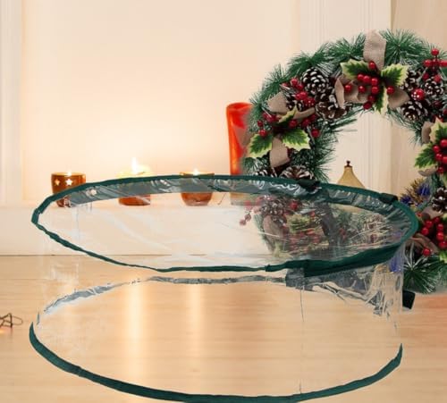 Clear Christmas Wreath Storage Container, 24 & 30 Inches Wreath Storage Bags with Dual Zippers and Handle for Xmas Seasonal Thanksgiving Holiday Artificial Wreath Storage by HALAWAKA