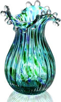 Green Glass Bubble Vase for Flowers, 8.5" Blown Glass Vase for Home Decor by QFkris