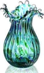 Green Glass Bubble Vase for Flowers, 8.5" Blown Glass Vase for Home Decor by QFkris