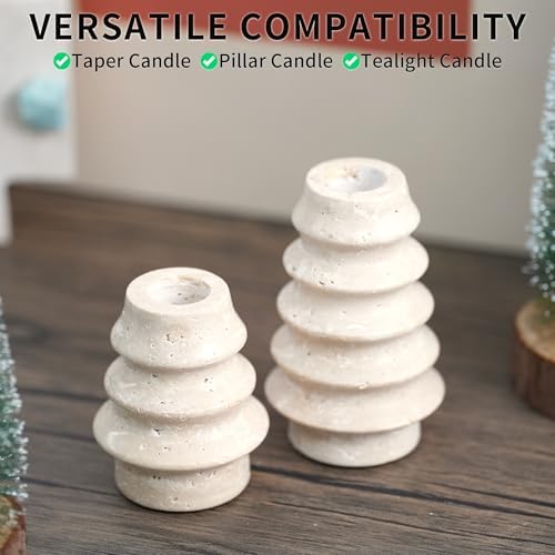 Travertine Marble Candlestick Holders - Set of 2 Stone Candle Sticks Holder Tree Decor, Decorative Modern Candle Stands for Taper Candles - Image 4