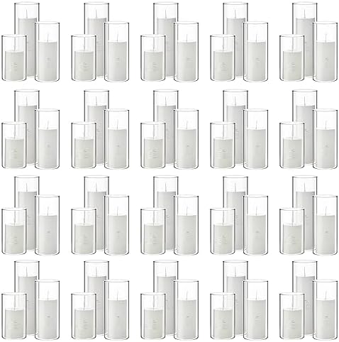 Shihanee 120 Pcs Pillar Candles and Glass Cylinder Vases Clear Cylinder Holders for Slim Pillar Candles Table Decoration (White) by Shihanee