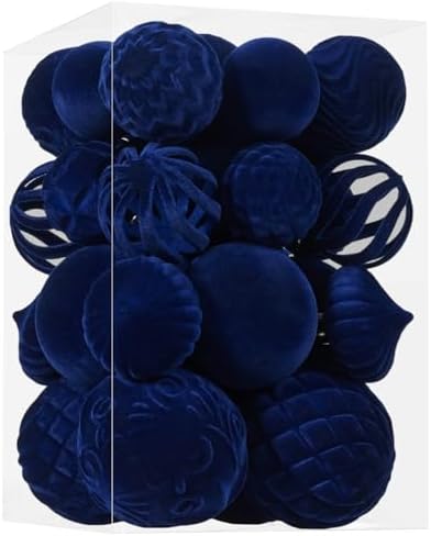 30pcs Velvet Christmas Ball Ornaments, Flocked Shatterproof Christmas Ornaments Hanging Xmas Tree Decorations Set for Home Party Holiday Decor (Multi-Size, Blue) by Unknown
