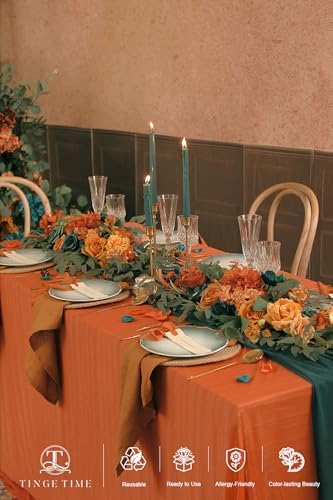 TINGE TIME Burnt Orange & Dark Teal Flower Garlands, 2 PCS Artificial Eucalyptus Garlands, Handcraft Artificial Rose Arch Flower for Wedding Arch Sweetheart Table Ceremony Backdrop Decoration for Home - Image 5