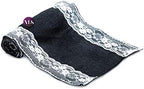 VDS Pack of 10, Burlap Table Runner with White Lace Edge, 100% Natural Jute Rustic Hessian Table Cloth Centerpiece for Wedding Birthday Party Banquet Table Decoration (Size 12X108 Inch)(Black) - Image 3
