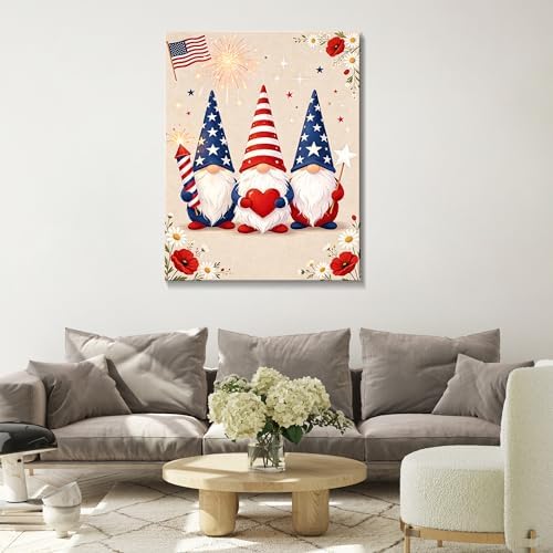 July 4th Patriotic Canvas Wall Art 4th of July USA Decorations Vintage American Flag Stars Stripes Poppy Picture Wall Decor Independence Day Home Decor 20x24in - Image 2