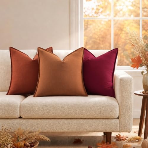 decorUhome Fall Light Rust Linen Throw Pillow Covers 24x24 Set of 2 - Image 5