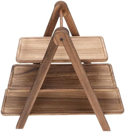 Mumusuki Wood 3 Tier Serving Tray, Rectangle Decorative Fruits Cakes Snacks Serving Stand, Farmhouse Tiered Tray For Party Wedding Picnic, Brown - Image 5