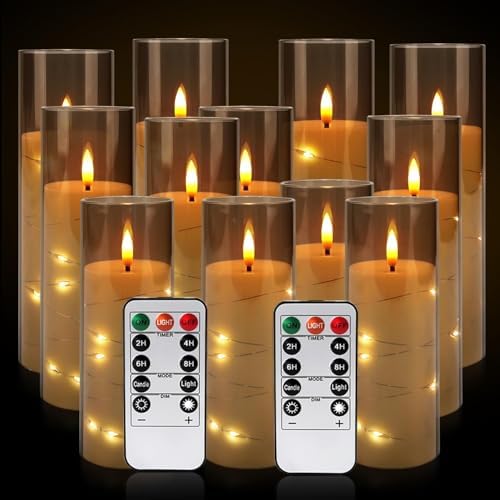 12-Pack Gray Acrylic Flameless LED Candles with Embedded String Lights - Remote Control for Holiday & Home Decor,Wedding. - Image 3