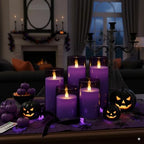 Homemory Purple Flickering Flameless Candles, Battery Operated Acrylic LED Pillar Candles with Remote Control and Timer, Purple Decor, Set of 5 - Image 3