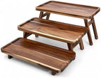 Acacia Wood 3 Tier Serving Tray, Foldable Tiered Serving Tray Stand, Wooden Cupcake Stand & Charcuterie Board, Dessert Table Display for Parties, Birthday, Wedding & Entertaining by YALONG
