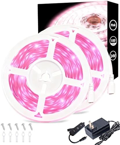 2 Set Pink 50 Feet Led Lights Strip Room Decor 100FT Rope Lights Easy DIY Princess Bedroom Cuttable Strip Lights for Baby Room Bathroom Living Room Kitchen Ceiling Wall Vanity Mirror Decoration by Aalnfe