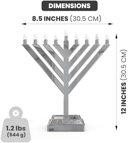 12" Electric LED Menorah Lights – Small Plug-in Hanukkah Menorah Lamp for Window or Tabletop Display Chabad Style - Image 2