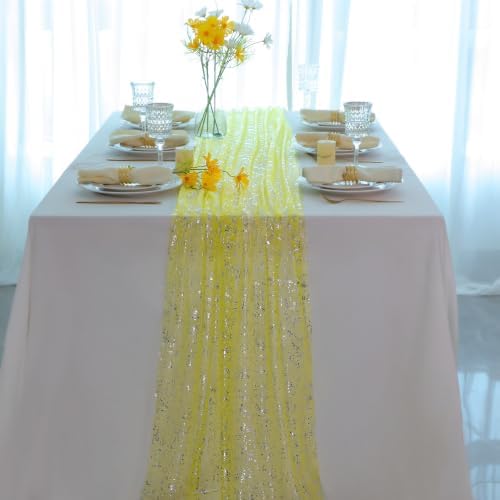 Snowkingdom 10Pcs 10Ft Yellow Shimmer Sparkle Gauze Sheer Table Runner - Image 5