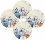 Fall Round Placemats Set of 4 Thanksgiving Blue Pumpkin Place Mats Washable Woven Placemat Autumn Eucalyptus Leaves Circle Braided Table Mat for Kitchen Dining Table Holiday Party Fall Decor 15 Inch by Home+L6