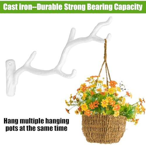 Blulu 2 Pcs Cast Iron Plant Hanger Wall Bracket Tree Branch, White - Image 3