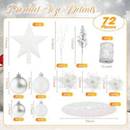 Realspring 72 Pieces Christmas Tree Ornament Set Xmas Assorted Decorations Bulk Glitter Poinsettia Berry Picks Topper Star Sequin Tree Skirts for Home Wreaths Holiday Party Favors (White) - Image 2