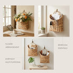 Set of 2 Water Hyacinth Hand Woven Basket, Wicker Hanging Wall Basket, handmade Decor & Storage Organizer for Entryway, Bathroom, Living Room, Farmhouse, and Front Door, 8.7 x 4.7 x 11.4 inch - Image 3