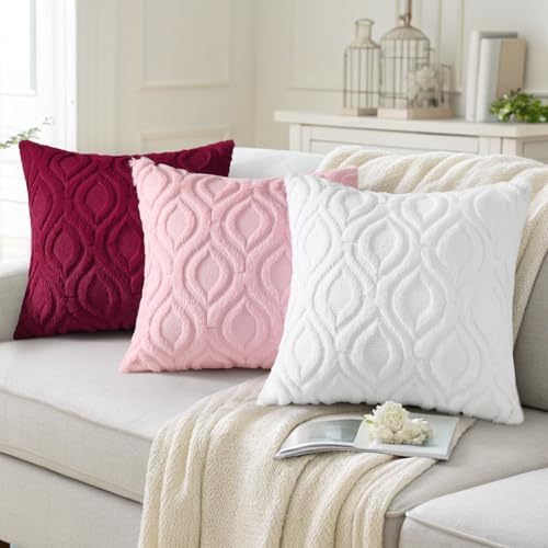 decorUhome Faux Fur Plush Soft Burgundy Throw Pillow Covers 26x26 Set of 2 - Image 4