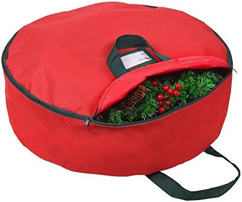 Heavy Duty Christmas Wreath Storage Bag 48" - Handles Made Of Durable 600D Oxford Polyester Material Storage Bag Extra Large 48” Holiday Wreaths Container (Red) by Primode
