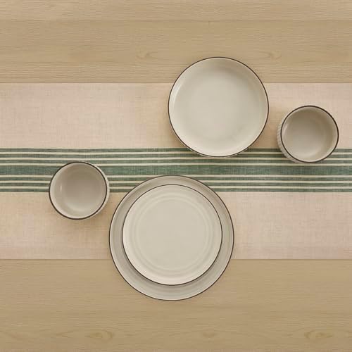 Solino Home 100% Linen Table Runner, 14 x 90 in, Green and Natural Striped - Image 3