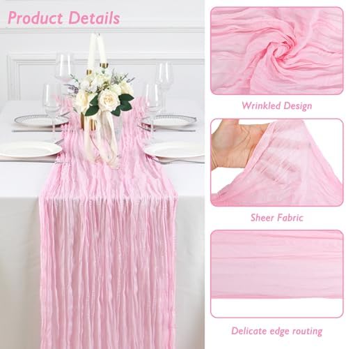 8 Pack Candy Pink Cheesecloth Table Runner 120 Inch Boho Wedding Decor - Image 3