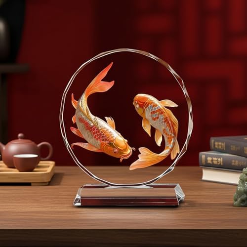 Chinese New Year Rooster & Lychee Crystal Ornament with Double Koi Fish for Feng Shui Wealth, Home Decor and Good Luck Gifts for Housewarming - Image 6