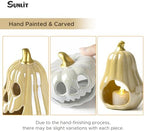Sunlit Ceramic Pumpkin with 3 Tea Lights, Jack O Lantern Candle Holder Set of 3, Tabletop Indoor Halloween Decorations for Holiday Party Home, Pearl Finish - Image 4