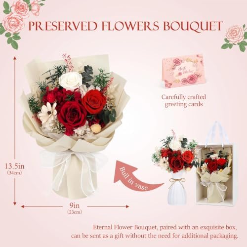 Flowers for Delivery Prime Preserved Flowers Bouquet with Vase That Last 3-5 Years Real Forever Flowers Red Rose Bouquet for Mom Mother Women Wife Friends Birthday Mothers Day Gifts - Image 5