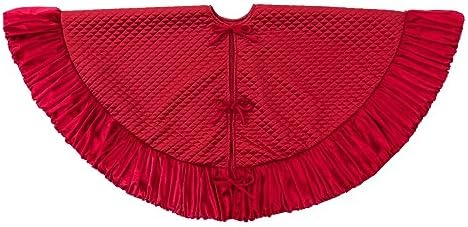 Glitzhome 48''D Burgundy Christmas Tree Skirt,Deluxe Burgundy Velvet Ruffled Xmas Tree Mat Skirt Decoration for Merry Christmas Holiday New Year Party - Image 5