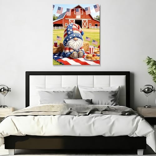 July 4th Patriotic Canvas Wall Art 4th of July USA Decorations American Flag Painting Picture Red White Blue Wall Decor Independence Day Home Decor 16x20in - Image 5