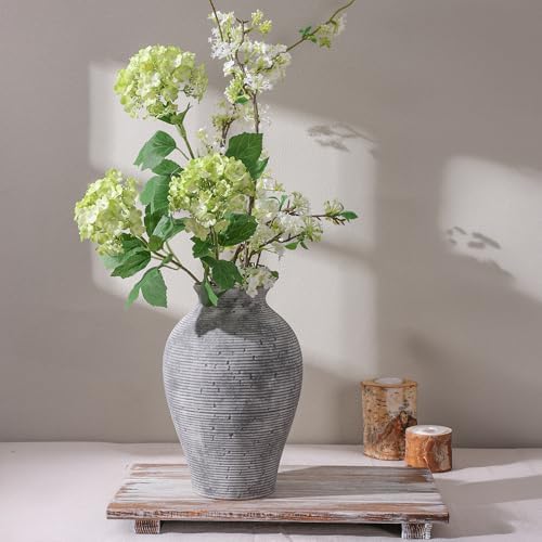 Ceramic Flower Vase Home Decor, 9 in Farmhouse Table Vases Rustic Vintage Living Room Kitchen Bedroom Pottery Decorative Vases for Flowers House Book Shelf Office Coffee Desk Dining Entryway, Grey - Image 5