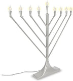 Large 23" Rambam Angled Electric Menorah with Flame Shaped Bulbs Traditional V-Shaped USB Display Electronic Hanukkah Minorah Includes 10 E10 Bulbs Chanukah Decorations By Zion Judaica (Satin Silver) - Image 7