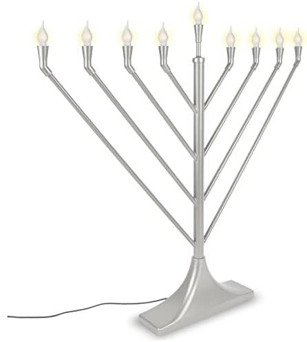 Large 23" Rambam Angled Electric Menorah with Flame Shaped Bulbs Traditional V-Shaped USB Display Electronic Hanukkah Minorah Includes 10 E10 Bulbs Chanukah Decorations By Zion Judaica (Satin Silver) - Image 7