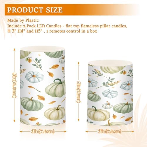 ALAZA Green Pumpkin Autumn Fall Flickering Flameless Candles Battery Operated with Remote Timer,Tea Light Candles LED Pillar Votive Candles Set of 2 for Outdoor Indoor Decorations - Image 3