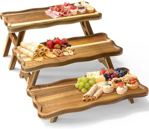 Acacia Wood 3 Tier Cupcake Stand, Serving Tray for Party, Foldable Dessert Table Display Set, Tiered Tray Decor for Party, Birthday, Wedding, Christmas by Unknown