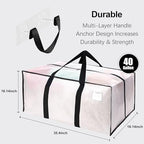6 Pack Heavy Duty Extra Large Moving Bags W/Backpack Straps - Strong Handles & Zippers, Storage Totes For Space Saving, Fold Flat, Alternative to Box and Bin (40 gal, Semi-Transparent) - Image 2