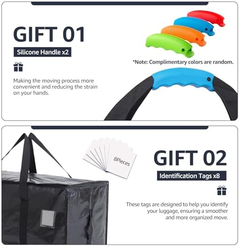 Moving Bags Heavy Duty Extra Large, Moving Boxes, Moving Supplies Essentials, Blue Storage Bins with Lids, Plastic Packing Totes, Storage Bags for Clothes with Handles & Zippers(Black, 8 Pack) - Image 3