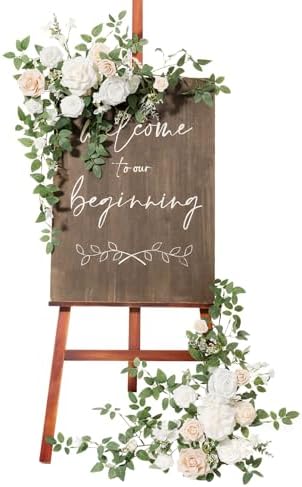 Ling's moment Welcome Sign Flowers, Wedding Floral Swag, White and Sage by LingsMoment