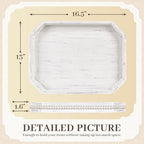 Wooden Decorative Tray, Rustic Serving Tray with Wood Bead, Farmhouse Big Tray for Ottoman, Countertop, Coffee Tabl, 16.5" x 13"x 1.6" (Retro White) - Image 2