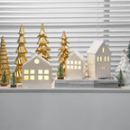 Ceramic Christmas Village Houses, White Christmas Houses with Xmas Trees - Image 6