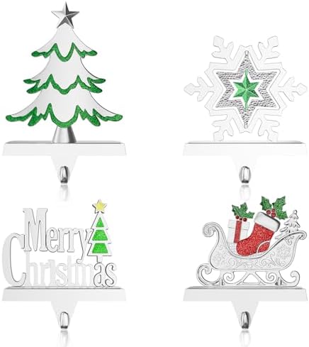 Christmas Stocking Holders for Mantle Weighted Metal Stocking Hangers Hooks for Fireplace Christmas Decorations (Set of 4) - Image 2