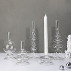 Rtteri 5 Pcs Glass Candlestick Holders Colorful Glass Taper Candle Stand Groovy Candlestick Wavy Boho Chic Clear Bases Holders Elegant Vase for Home Party Centerpiece(Clear) - Image 3