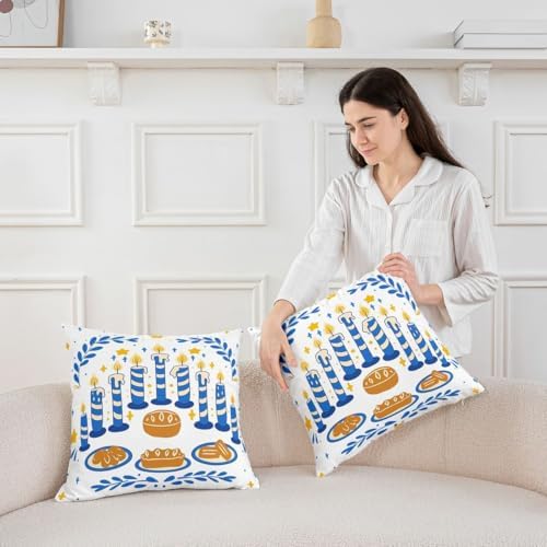 Erosebridal Blue Hanukkah Decorations Throw Pillow Covers 24X24 Set of 2 for Couch Bed Sofa Decor, Festival Holiday Pillow Covers, Menorah Seasonal Star Decorative Cushion Cases - Image 3