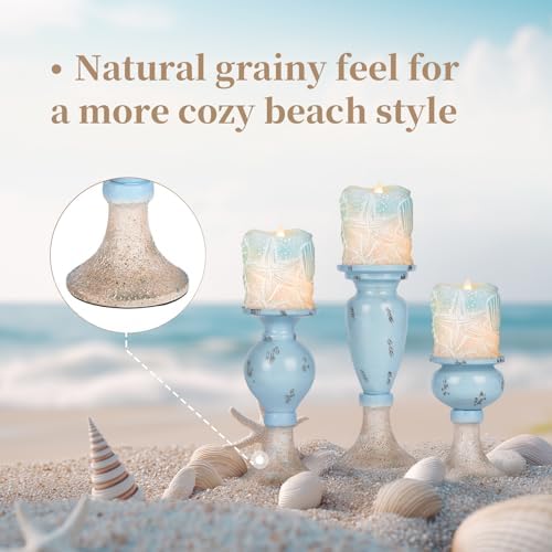 Sziqiqi Farmhouse Coastal Candle Holder: Blue Pillar Candle Holder Set of 3 - Image 5