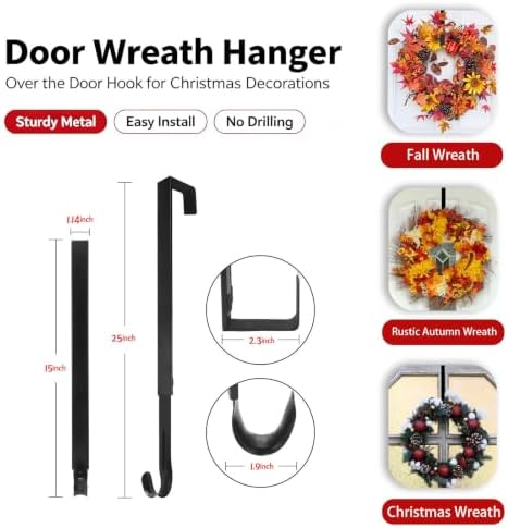 4 Pack No-Drill Over Door Hooks for 15-25" Doors, Heavy-Duty Metal with Shock-Absorbing Pads. Holds Towels, Coats, Bags & Seasonal Wreaths, Ideal for bathrooms, entryways and Front Doors. - Image 4