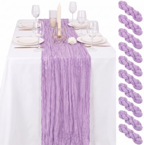10 Pack Lilac Cheesecloth Table Runner17 x108 Boho Gauze Fabric Table Runner Vintage Rustic Sheer Runners for Wedding Party Bridal Baby Shower Table Decorations by Lamshionow