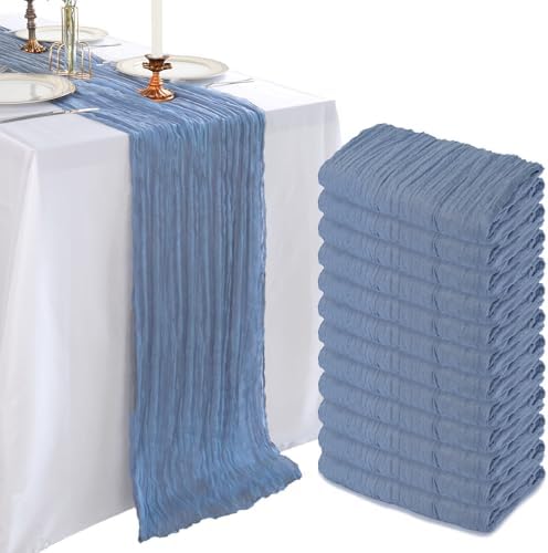 12 Pack 10Ft Dusty Blue Cheesecloth Table Runner 23 x 120 Inch by CKIKU