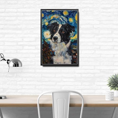 Metal Sign Vintage Tin Sign Border Collie Starry Night Collie Intelligent Collie in Night for Home Farm and Seasonal Displays Waterproof Aluminum 8×12 Inches with Metal Frame - Image 3