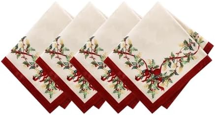 Elrene Home Fashions Villeroy & Boch Winter Bows & Garland Christmas/Holiday Cloth Napkins, Set of 4 by ElreneHomeFashions