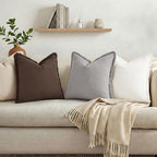 decorUhome Linen Fringe Light Grey Throw Pillow Covers 22x22 Set of 2 - Image 6